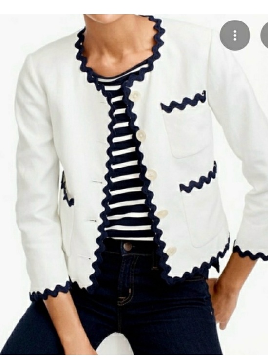 J. Crew Jackets & Blazers - J. Crew White Lady Jacket with Navy Rickrack Trim 00 NWOT